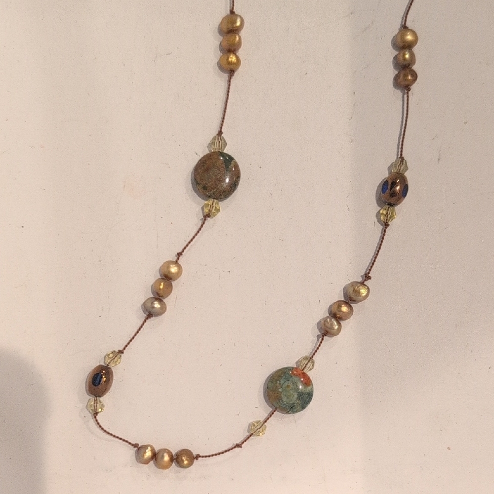 Handcrafted Glass Bead Necklace And Natural Stones